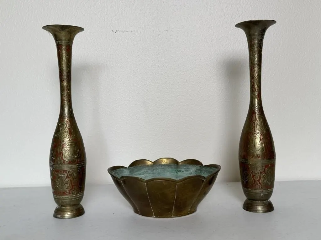 Brass Vases & Bowl