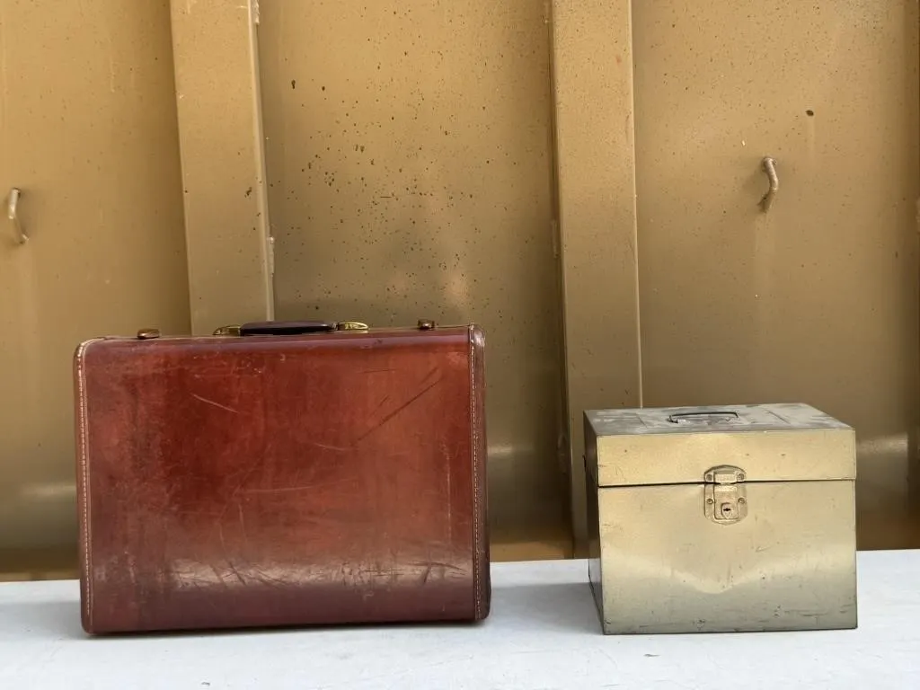 Samsonite Leather Suitcase & Metal Box