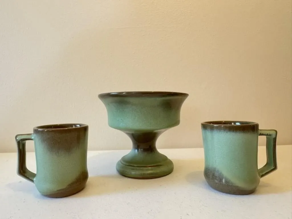 Frankoma Pedestal Bowl & Mugs