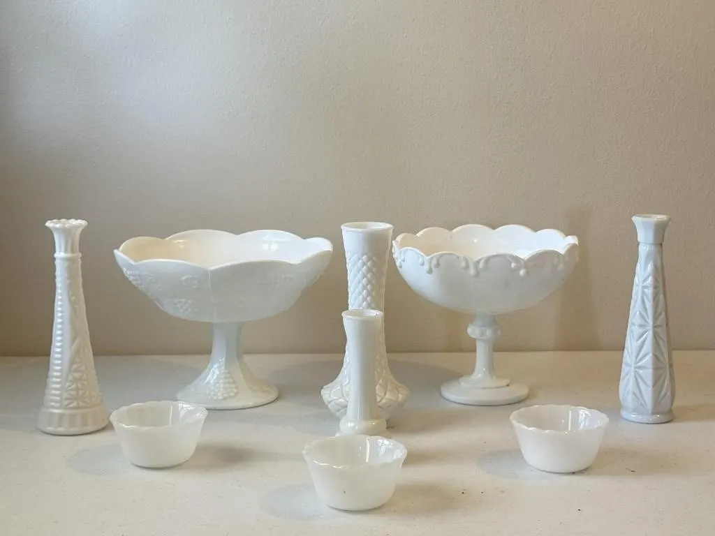 Milk Glass Vases & Pedestal Dishes