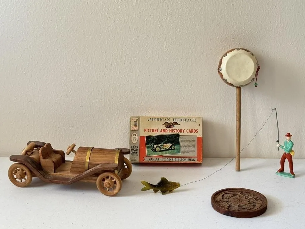 Wooden Toy Car, Automobile Cards & Hand Drum