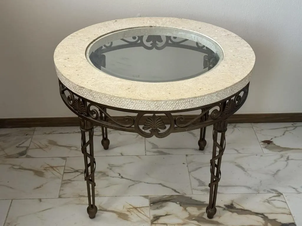 Metal, Stone & Glass Accent Table