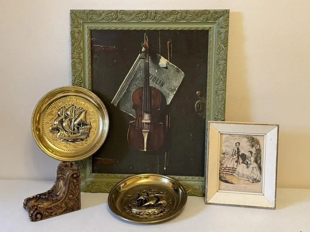 Brass Embossed Ship Plates & Framed Art