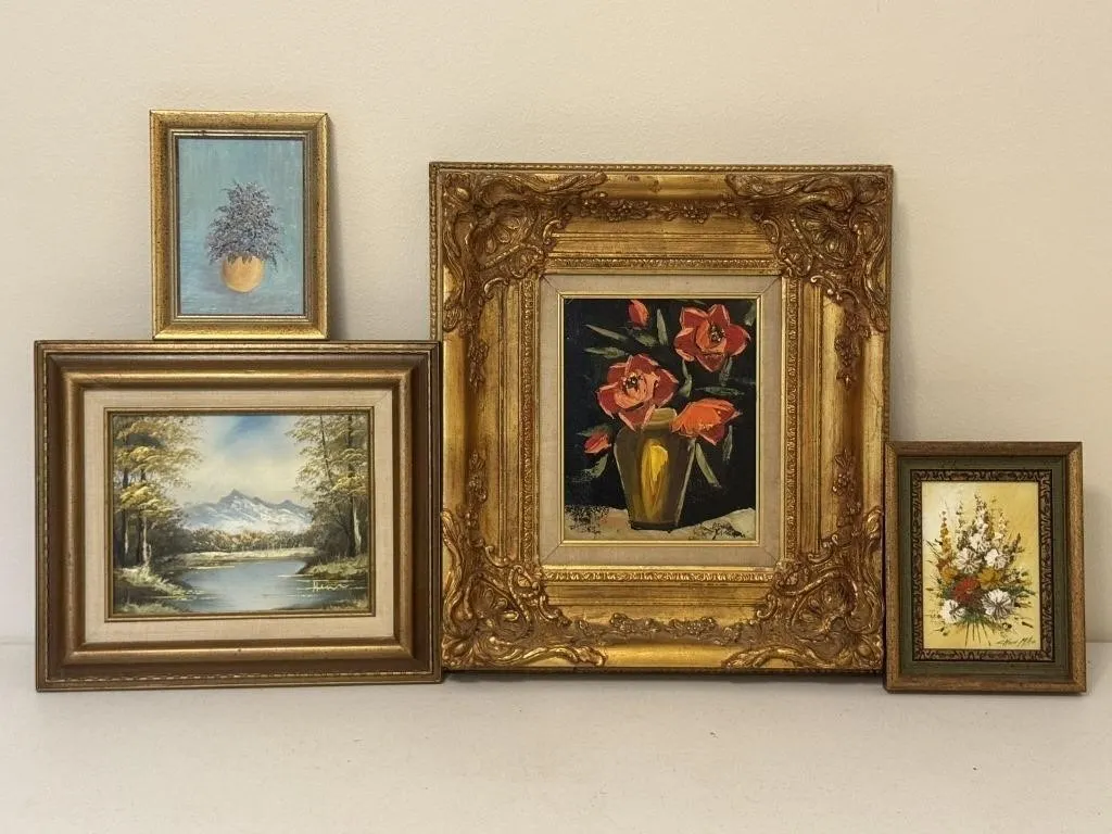 Framed Floral & Landscape Oil Paintings