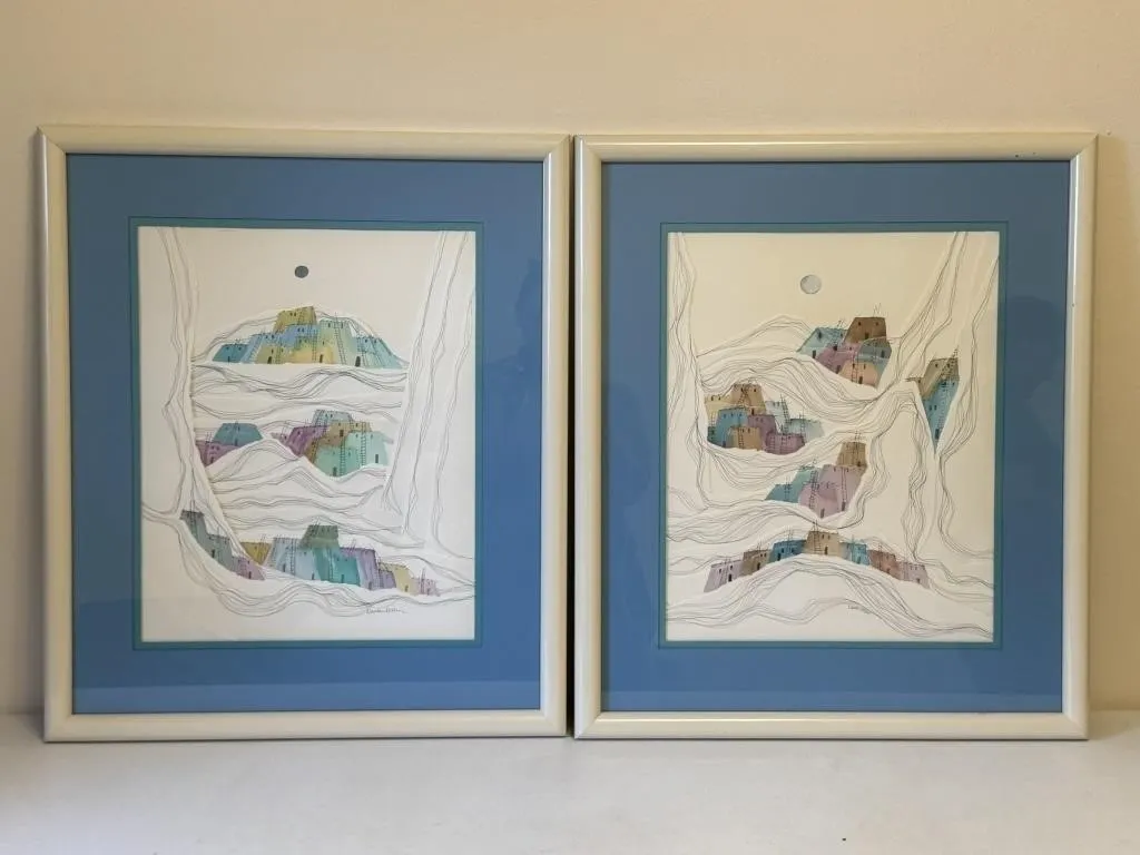 Southwestern Style Mixed Media Framed Art Work
