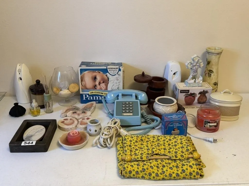Vintage Phone, Salt & Pepper Shakers & Storage Jar