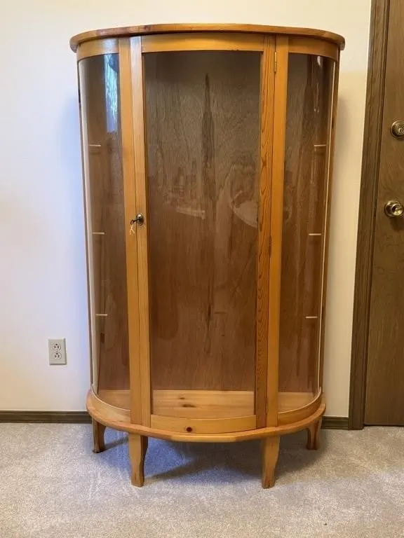 Vintage Curved Glass Curio Cabinet