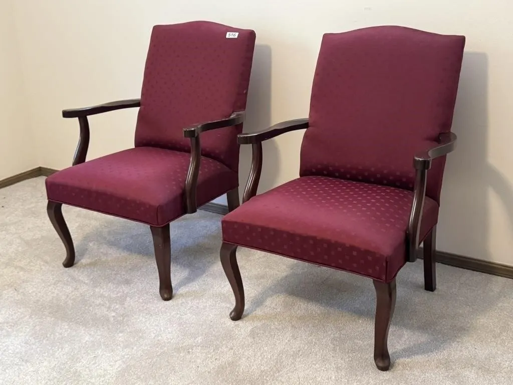 Burgundy Upholstered Wood Chairs