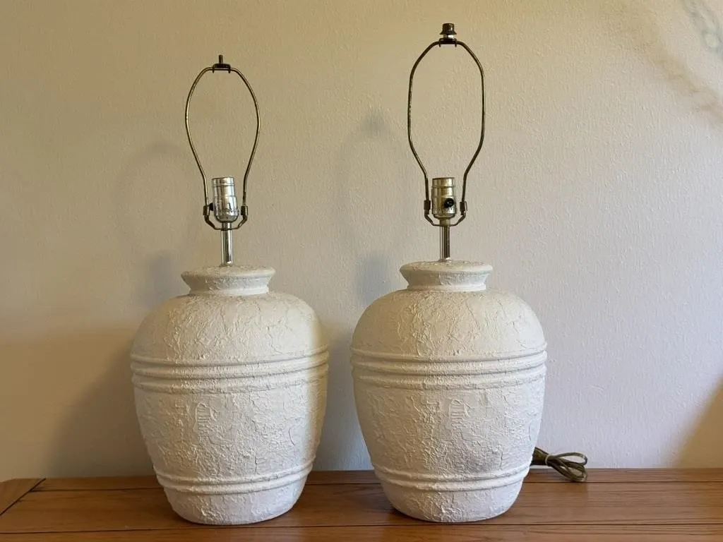 1980s Textured Plaster Ginger Jar Lamps