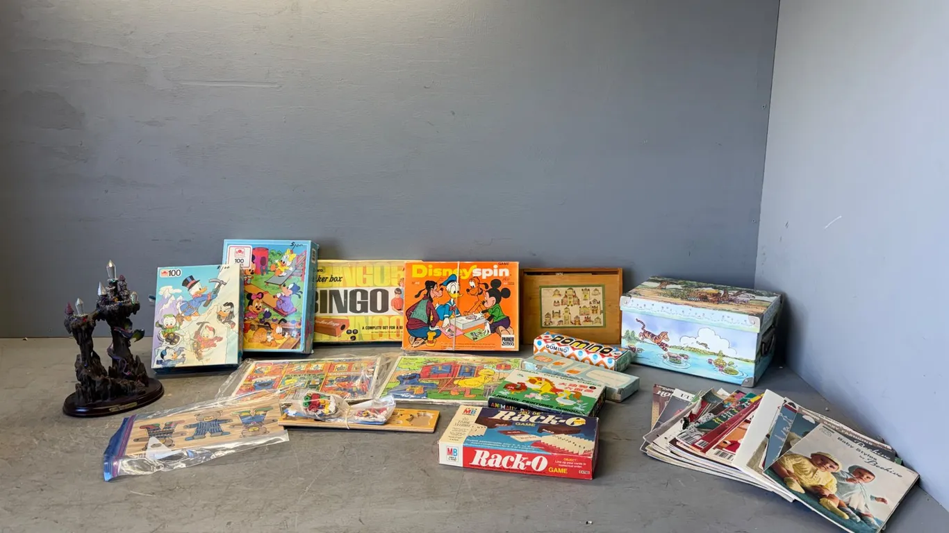 Assorted Vintage Puzzles, Games, Magazines and Crochet Patterns
