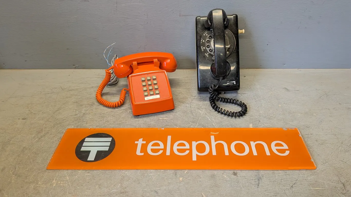 (2) Vintage Telephones w/ Glass Sign