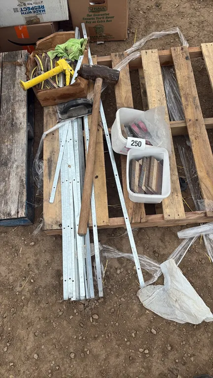 Miscellaneous lot of sledgehammer, air nails, screws and more