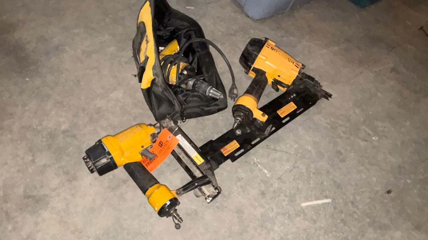 Bostich Stick Nailer, Finish Nailer, and DeWalt 3/8" Drill