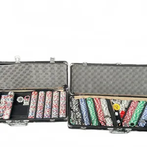 Two Poker Chip Sets with Dice and Dealer Buttons in Aluminum Cases