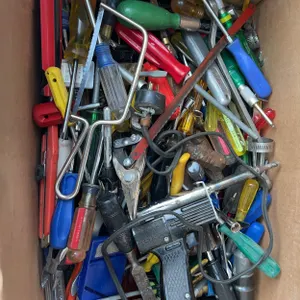 Box Lot Of Assorted Hand Tools And Soldering Gun