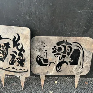 Cut Metal Witch and Mad Scientist Garden Stakes
