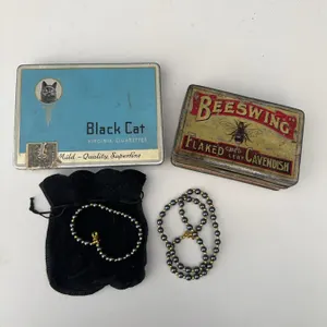 Black Cat and Beeswing Cigarette Tins with Necklace & Bracelet
