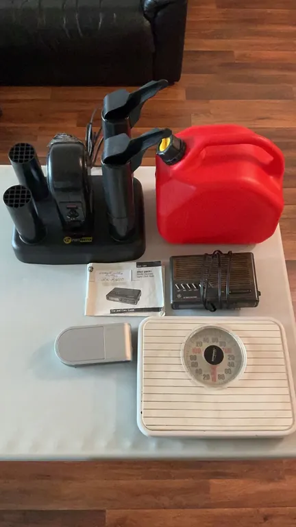 Utility Items Including PEET Dryer, Gas Can, Scale, and More