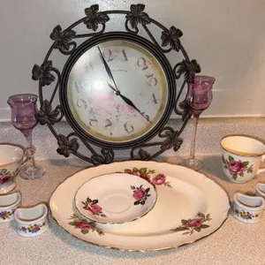 English Bone China Tableware, Japanese Teacup, and Decorative Wall Clock