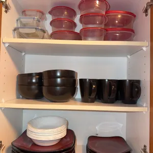 Gibson Elite Black and Red Dinnerware Set with Corelle Bowls and Food Storage Containers