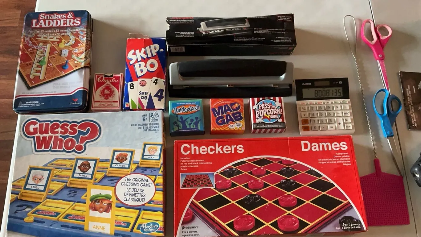 Board Games and Office Supply Lot Including Bostik 260 Glue Gun