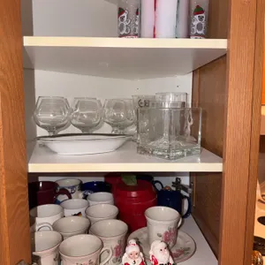 Glassware, Mugs, Plates, and Holiday Figurines