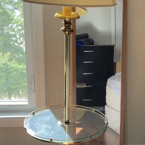 Brass and Glass Floor Lamp with Table and Rectangular Mirror