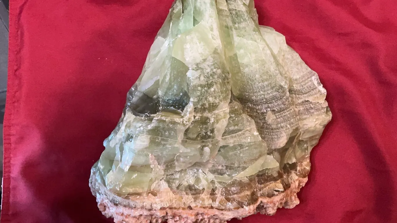 Large Green Calcite Mineral Specimen With Natural Matrix
