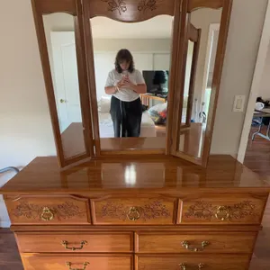 Ideal Quality Dresser with Carved Floral Details and Tri-Fold Mirror