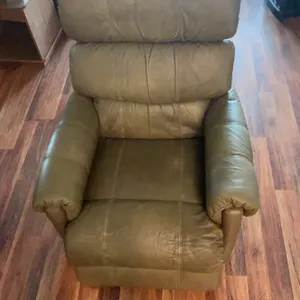 Green Leather Recliner Armchair With Manual Lever
