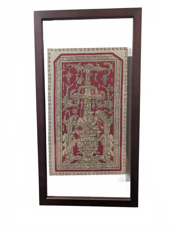 Framed Mexican Papal Picado Fabric Artwork Featuring Mayan Motif