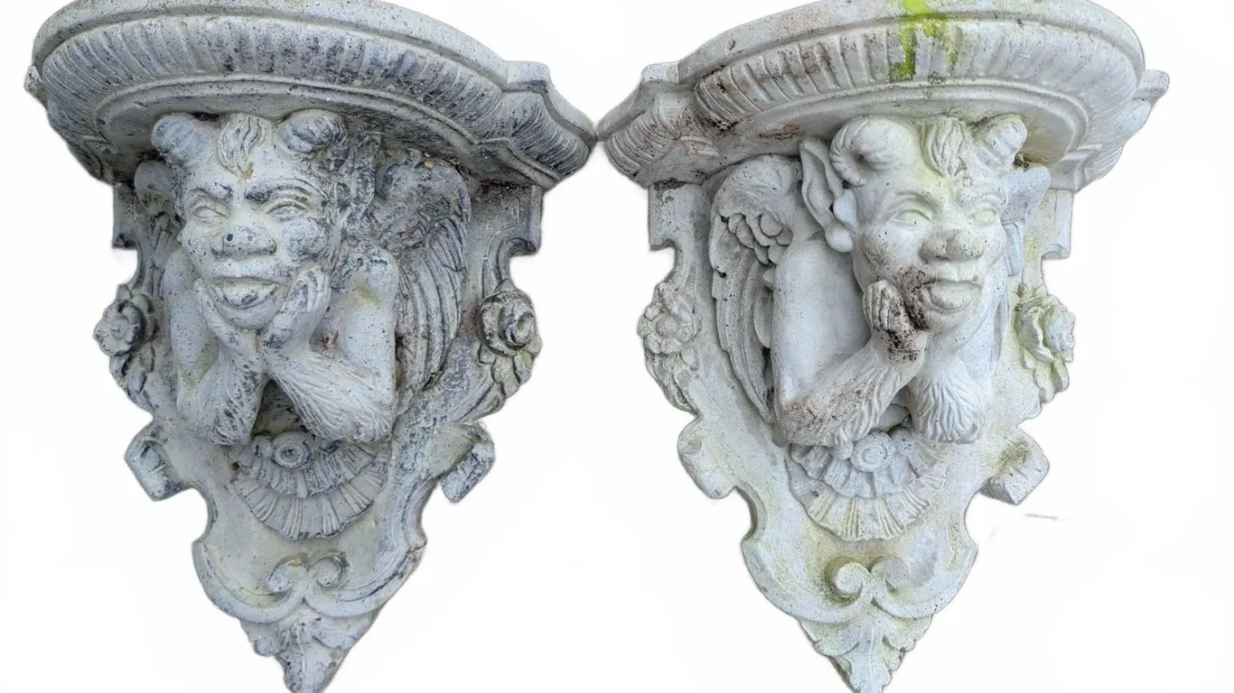 Cast Stone Wall Shelves with Satyr Motif