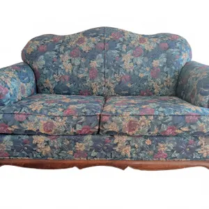 Broyhill Blue Floral Upholstered Loveseat with Wood Trim