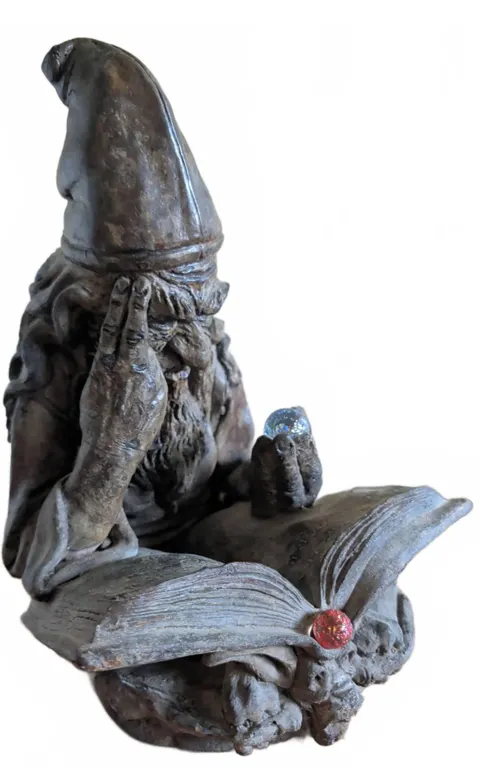 David Goode Wizards Gnome Concrete Figure Reading Book with Orbs