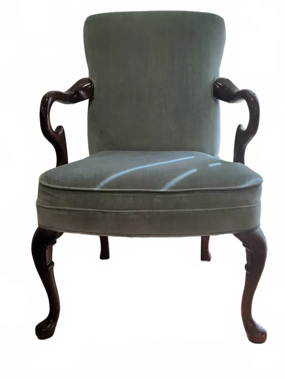 Upholstered Armchair with Curved Wood Frame and Cabriole Legs