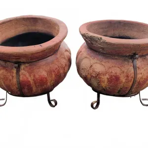 Terracotta Jardinieres with Metal Stands