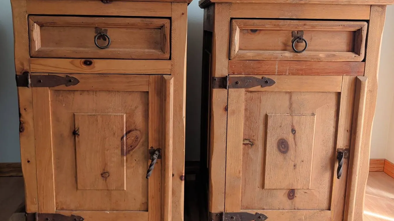 Solid Pine Nightstands with Drawer and Cabinet
