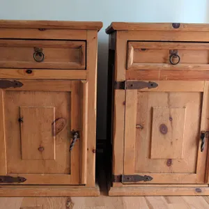 Solid Pine Nightstands with Drawer and Cabinet