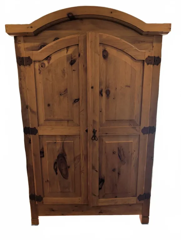 Knotty Pine Armoire Entertainment Cabinet with Sharp Aquos TV and Sony Blu-ray Player, 7 ft Tall
