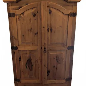 Knotty Pine Armoire Entertainment Cabinet with Sharp Aquos TV and Sony Blu-ray Player, 7 ft Tall