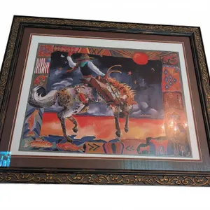 Framed Signed Print by Nancy Dunlop Cawdrey, Western Rodeo Scene, 37x30 Inches