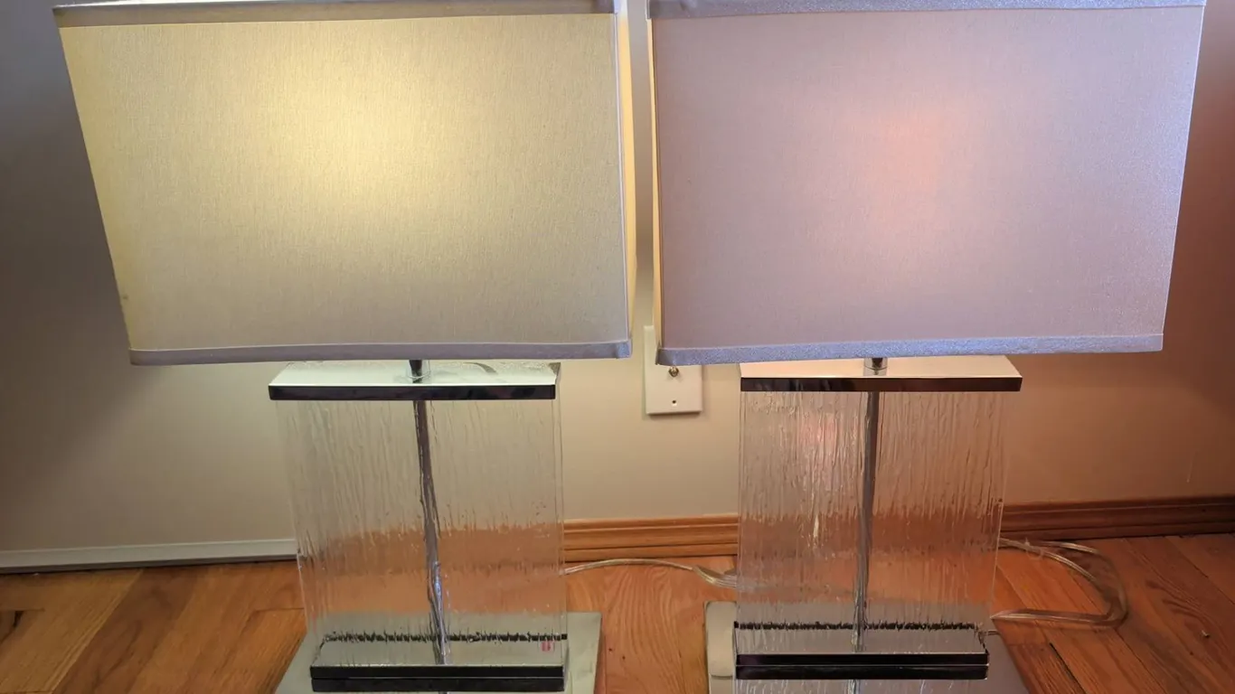 Modern Lucite and Chrome Table Lamps with Rectangular Shades