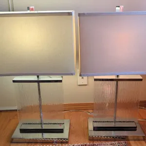 Modern Lucite and Chrome Table Lamps with Rectangular Shades