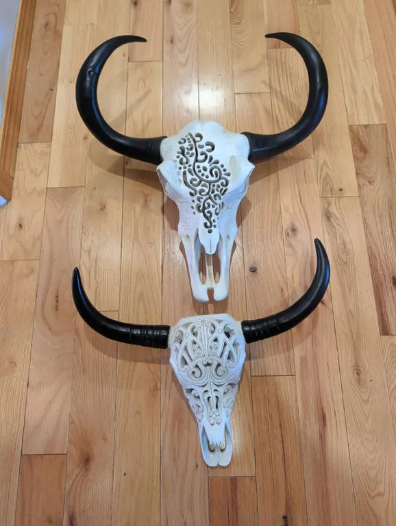 Decorative Carved Faux Buffalo Skulls with Black Horns