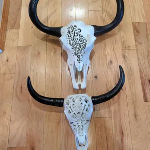 Decorative Carved Faux Buffalo Skulls with Black Horns