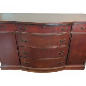 Mahogany Sideboard Buffet with Bow Front, Brass Hardware, and Key