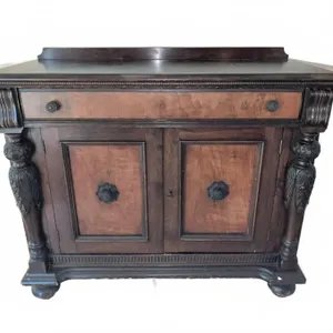 Wooden Sideboard with Ornate Carved Details and Single Drawer