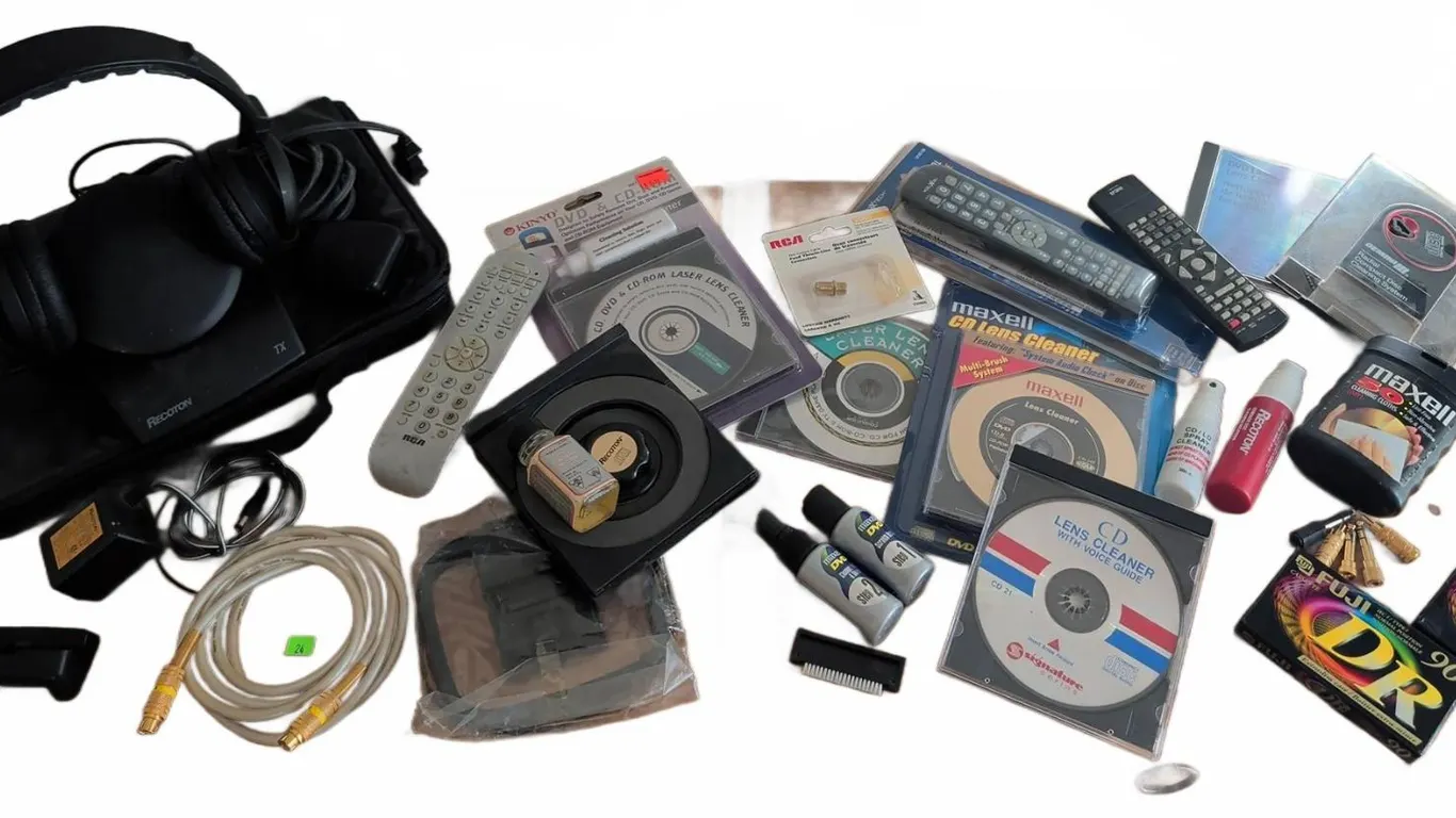 Electro Essentials Including Headphones, Remotes, CD/DVD Lens Cleaners and Accessories