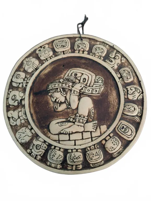 Handcrafted Mayan-Style Clay Wall Plaque, 12-Inch Diameter