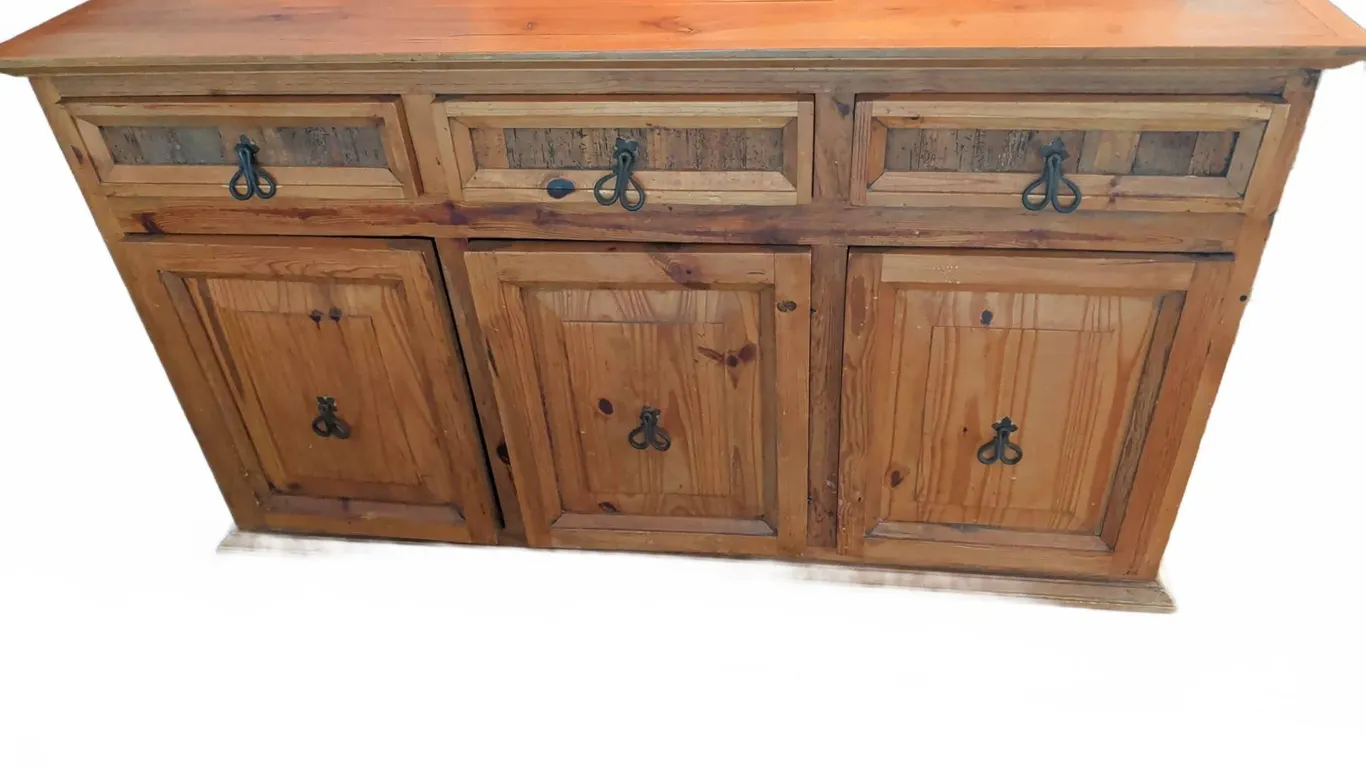 Knotty Pine Sideboard with Three Drawers and Three Cabinet Doors